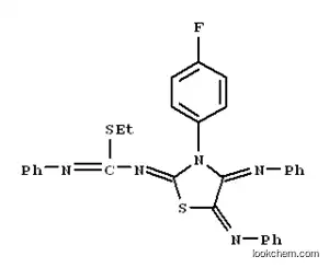Molecular Structure of 113295-07-1 (Carbamimidothioic acid,[3-(4-fluorophenyl)-4,5-bis(phenylimino)-2-thiazolidinylidene]phenyl-,ethyl ester)